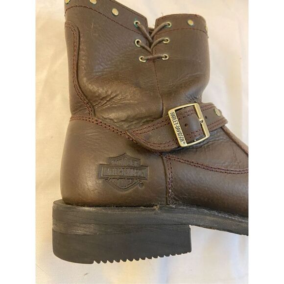 Harley Davison ankle brown boots size 9 studs laces stock #087076 - Picture 7 of 8